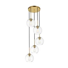 Baxter 5 Lights Brass Pendant With Clear Glass