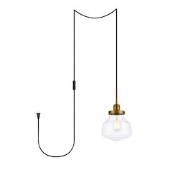 Lyle 1 Light Brass And Clear Seeded Glass Plug In Pendant