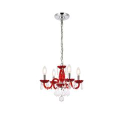 Rococo 4 light Red Pendant Bordeaux (Red) Royal Cut Crystal