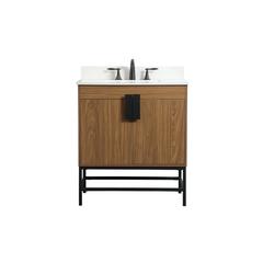 30 inch Single bathroom vanity in walnut brown with backsplash