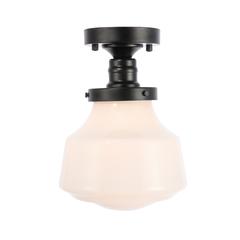 Lyle 1 light Black and frosted white glass Flush mount