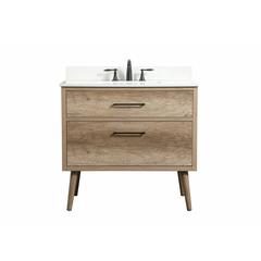 36 inch Single bathroom vanity in natural oak with backsplash