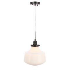 Lyle 1 light Black and frosted white glass pendant