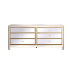 Reflexion 72 in. mirrored six drawer chest in gold
