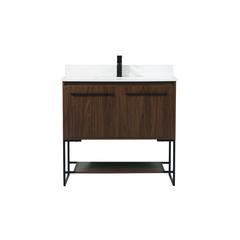 36 inch Single bathroom vanity in walnut with backsplash