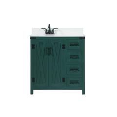 32 inch Single bathroom vanity in green with backsplash