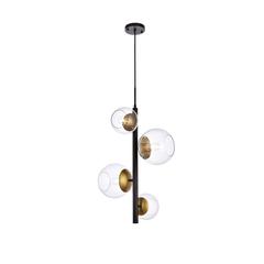 Wells 18 inch pendant in black and brass with clear shade