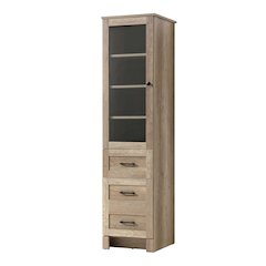 16 Inch Bath Storage Glass Cabinet  in Natural Oak