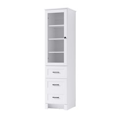 16 Inch Bath Storage Glass Cabinet  in White