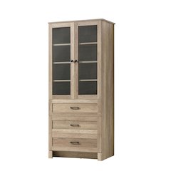 28 Inch Bath Storage Glass Cabinet  in Natural Oak