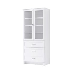 28 Inch Bath Storage Glass Cabinet  in White