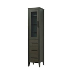 16 Inch Bath Storage Glass Cabinet in Mocha Brown