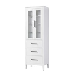 24 Inch Bath Storage Glass Cabinet in White
