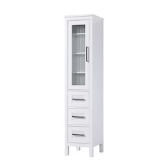 16 Inch Bath Storage Glass Cabinet in White