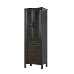 24 Inch Bath Storage Glass Cabinet in Chocolate Oak