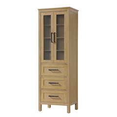 24 Inch Bath Storage Glass Cabinet in Linen Oak