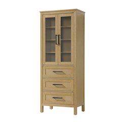 28 Inch Bath Storage Glass Cabinet in Linen Oak