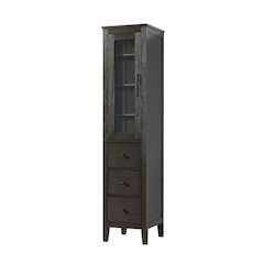 16 Inch Bath Storage Glass Cabinet in Chocolate Oak