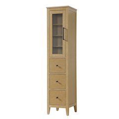 16 Inch Bath Storage Glass Cabinet in Linen Oak