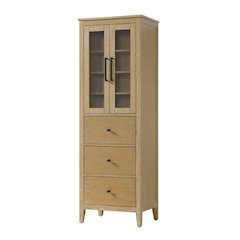 24 Inch Bath Storage Glass Cabinet in Linen Oak
