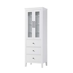 24 Inch Glass Bath Storage Glass Cabinet in White