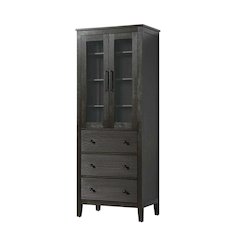 28 Inch Bath Storage Glass Cabinet in Chocolate Oak