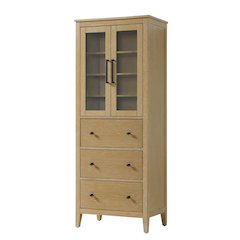 28 Inch Bath Storage Glass Cabinet in Linen Oak
