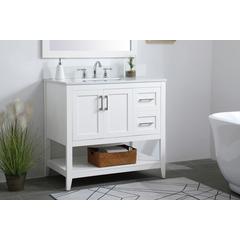 36 inch Single Bathroom Vanity in White with Backsplash