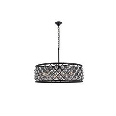 Madison 8 light Matte Black Chandelier Silver Shade (Grey) Royal Cut Crystal