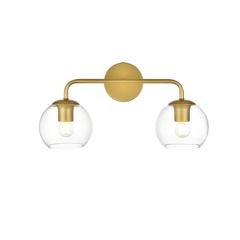 Genesis 2 light Brass and Clear Bath Sconce