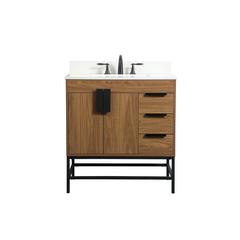32 inch Single bathroom vanity in walnut brown with backsplash