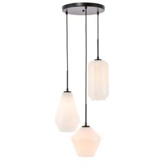 Gene 3 light Black and Frosted white glass pendant
