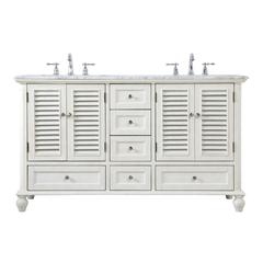 60 inch Double Bathroom Vanity in Antique White