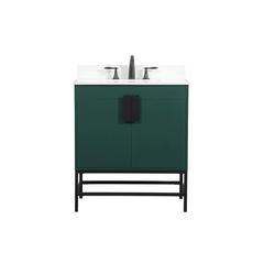 30 inch Single bathroom vanity in green with backsplash