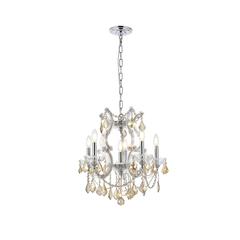 Maria Theresa 6 light Chrome Pendant Golden Teak (Smoky) Royal Cut Crystal