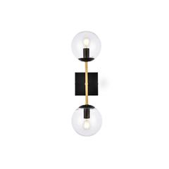 Neri 2 lights black and brass and clear glass wall sconce