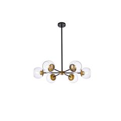 Briggs 30 inch pendant in black and brass with clear shade