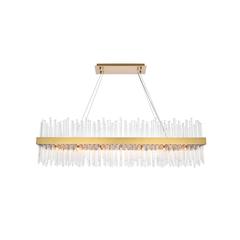 Dallas 48 inch rectangle crystal pendant in satin gold