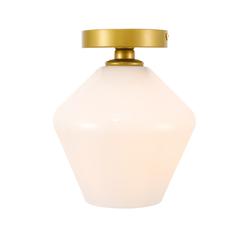 Gene 1 light Brass and Frosted white glass Flush mount