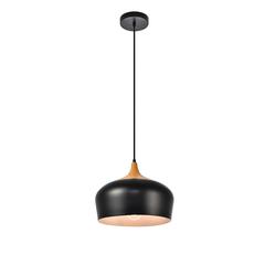 Nora Collection Pendant D11.5in H9in Lt:1 Black and natural wood finish