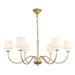 Eclipse 6 light Brass and White shade chandelier