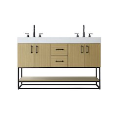 54 inch Double Bathroom Vanity in Honey Brown