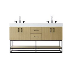 60 inch Double Bathroom Vanity in Honey Brown