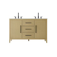 54 Inch Double Bathroom Vanity In Honey Brown