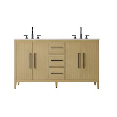 60 Inch Double Bathroom Vanity In Honey Brown