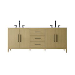 84 Inch Double Bathroom Vanity In Honey Brown