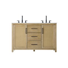 54 Inch Double Bathroom Vanity In Linen Oak
