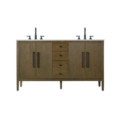 60 inch Double Bathroom Vanity in Hazel Oak