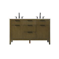 54 inch Double Bathroom Vanity in Hazel Oak