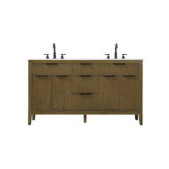 60 inch Double Bathroom Vanity in Hazel Oak